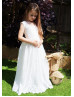 Ivory Lace V Back Long Flower Girl Dress